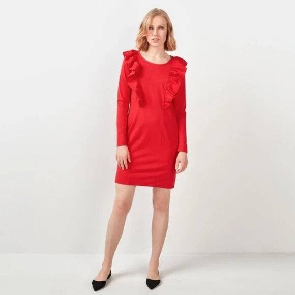 Amazon, red ruffled sweater dress, Christmas, size M/L , stretchy, festive - Picture 1 of 5